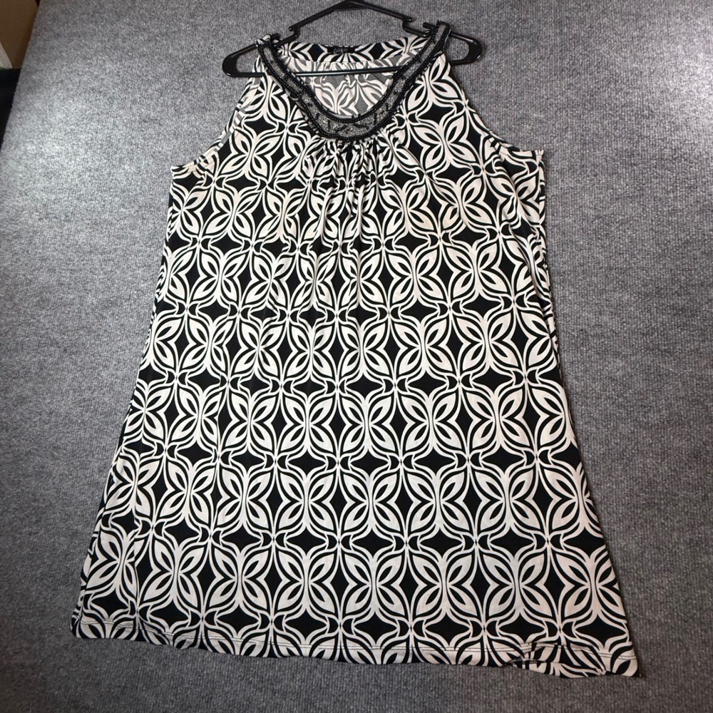 Apt 9 Womens PXL Black White Geometric Beaded Neckline Sleeveless Tunic Top